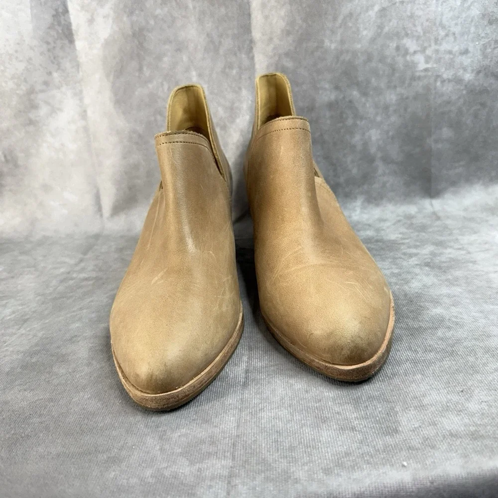 Nisolo Mia Leather Western Chunky Block Heel Ankle Bootie‎ In Tan Women's Size 9